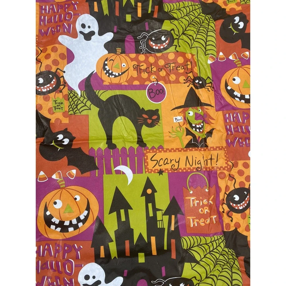 Halloween Vinyl Tablecloth Orange Flannel Back 51.5